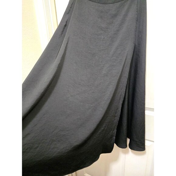 Lattelier Black Silky-smooth Flowy Midi Split On Side Skirt With Side Zipper Clo - Picture 6 of 9